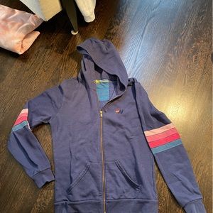 Aviator nation X soulcycle purple zip up hoodie with “Soul Aspen” on back